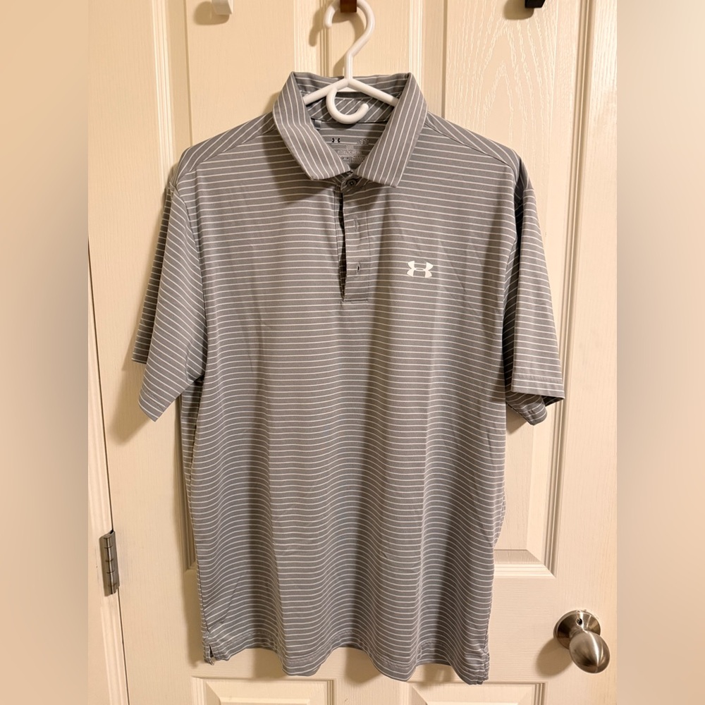 Under Armour Light Gray Polo with White Stripes